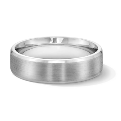 6.0mm Multi-Finish Bevelled Edge Comfort Fit Engravable Wedding Band in Sterling Silver (1 Line)