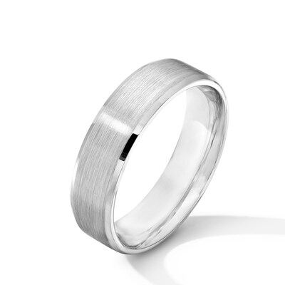 6.0mm Multi-Finish Bevelled Edge Comfort Fit Engravable Wedding Band in Sterling Silver (1 Line)