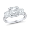Thumbnail Image 1 of 1.45 CT. T.W. Princess-Cut Diamond Double Cushion Frame Three Stone Engagement Ring in 14K White Gold