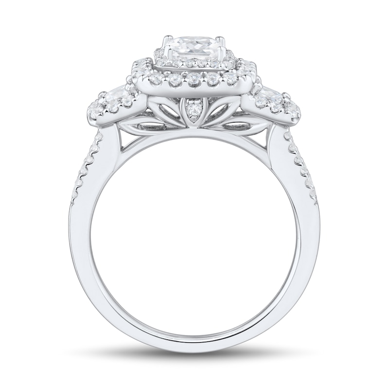 Main Image 2 of 1.45 CT. T.W. Princess-Cut Diamond Double Cushion Frame Three Stone Engagement Ring in 14K White Gold