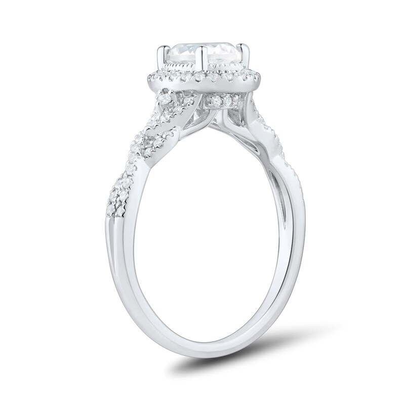 0.95 CT. T.W. Oval Diamond Frame Braided Shank Engagement Ring in 14K White Gold