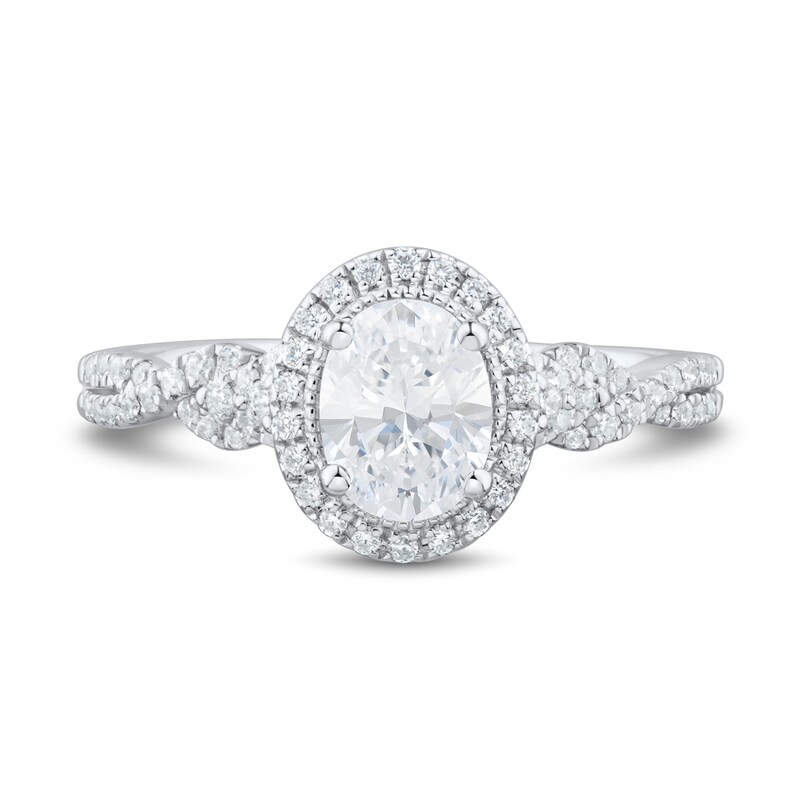 0.95 CT. T.W. Oval Diamond Frame Braided Shank Engagement Ring in 14K White Gold