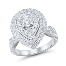 1.95 CT. T.W. Pear-Shaped Multi-Diamond Double Frame Crossover Shank Engagement Ring in 14K White Gold