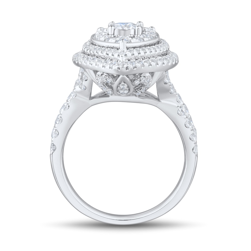 Main Image 2 of 1.95 CT. T.W. Pear-Shaped Multi-Diamond Double Frame Crossover Shank Engagement Ring in 14K White Gold