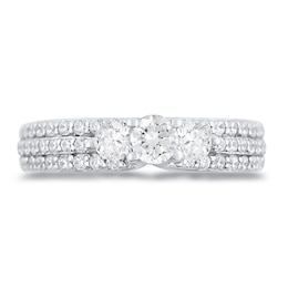 1.23 CT. T.W. Diamond Three Stone Triple Row Engagement Ring in 14K White Gold