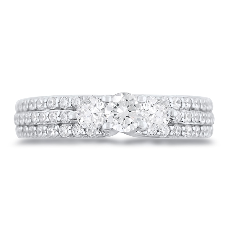 1.23 CT. T.W. Diamond Three Stone Triple Row Engagement Ring in 14K White Gold