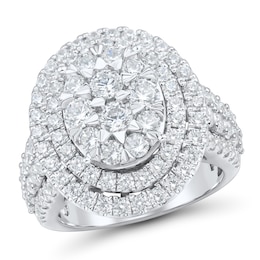 2.95 CT. T.W. Oval-Shaped Multi-Diamond Double Frame Triple Row Shank Engagement Ring in 14K White Gold