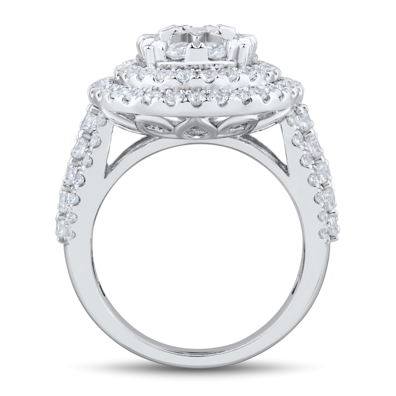 Main Image 2 of 2.95 CT. T.W. Oval-Shaped Multi-Diamond Double Frame Triple Row Shank Engagement Ring in 14K White Gold