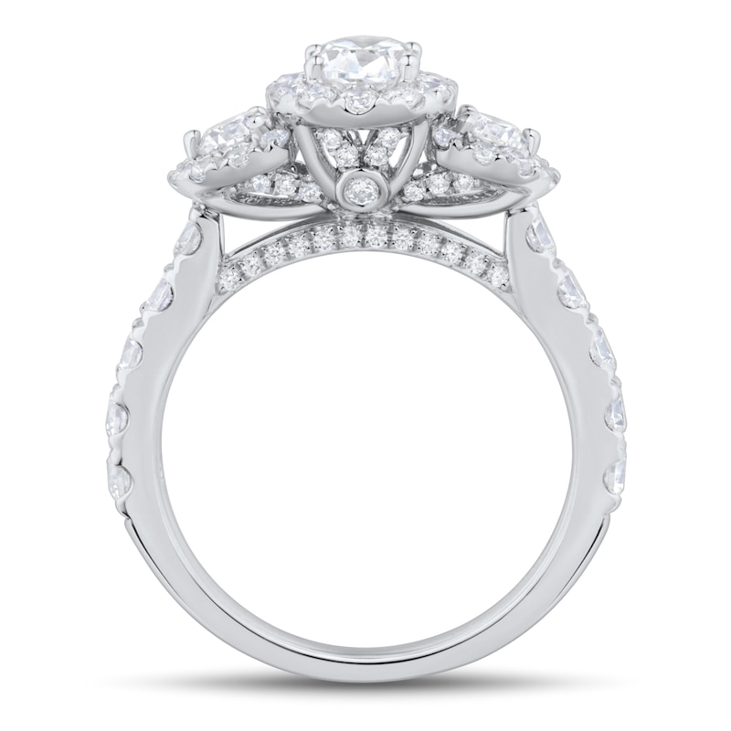 Main Image 2 of 1.95 CT. T.W. Oval and Round Diamond Frame Three Stone Engagement Ring in 14K White Gold