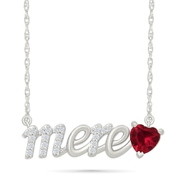 5.0mm Heart-Shaped Lab-Created Ruby and White Lab-Created Sapphire French “Mother” Necklace in Sterling Silver