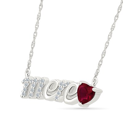 5.0mm Heart-Shaped Lab-Created Ruby and White Lab-Created Sapphire French “Mother” Necklace in Sterling Silver