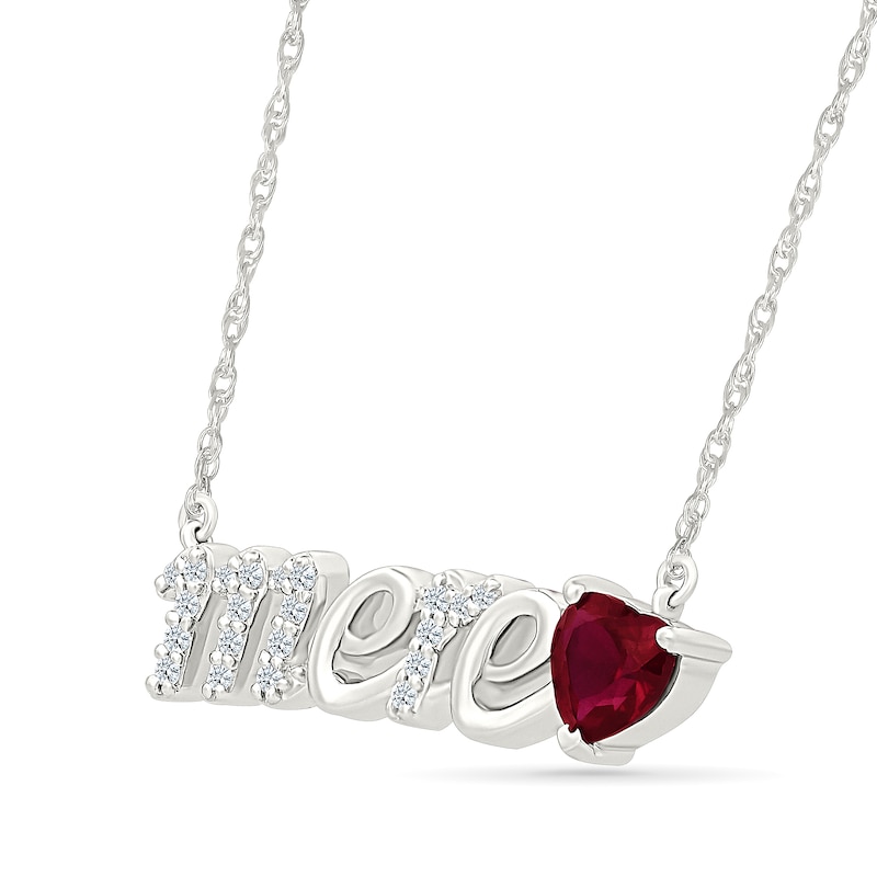 Main Image 2 of 5.0mm Heart-Shaped Lab-Created Ruby and White Lab-Created Sapphire French “Mother” Necklace in Sterling Silver