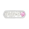4.0mm Heart-Shaped Pink and White Lab-Created Sapphire French “Mother” Script Ring in Sterling Silver