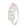 4.0mm Heart-Shaped Pink and White Lab-Created Sapphire French “Mother” Script Ring in Sterling Silver