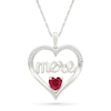 5.0mm Heart-Shaped Lab-Created Ruby and 0.115 CT. T.W. Diamond French “Mother” Heart Pendant in Sterling Silver