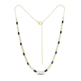 Baguette-Cut Blue Lab-Created Sapphire and 3.45 CT. T.W. Certified Lab-Grown Diamond Necklace in 10K Gold - 18.3”