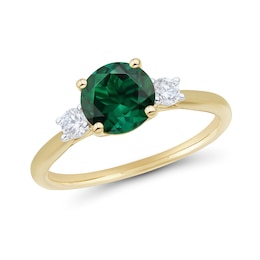 7.0mm Lab-Created Emerald and 0.18 CT. T.W. Certified Lab-Grown Diamond Three Stone Ring in 10K Gold (F/SI2)