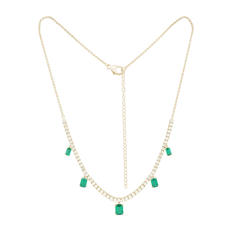 Emerald-Cut Lab-Created Emerald and 1.95 CT. T.W. Certified Lab-Grown Diamond Dangle Necklace in 10K Gold (F/SI2)