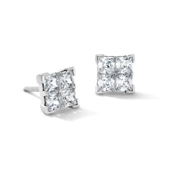 2.00 CT. T.W. Square-Cut Certified Lab-Grown Diamond Quad Stud Earrings in 10K White Gold (F/SI2)