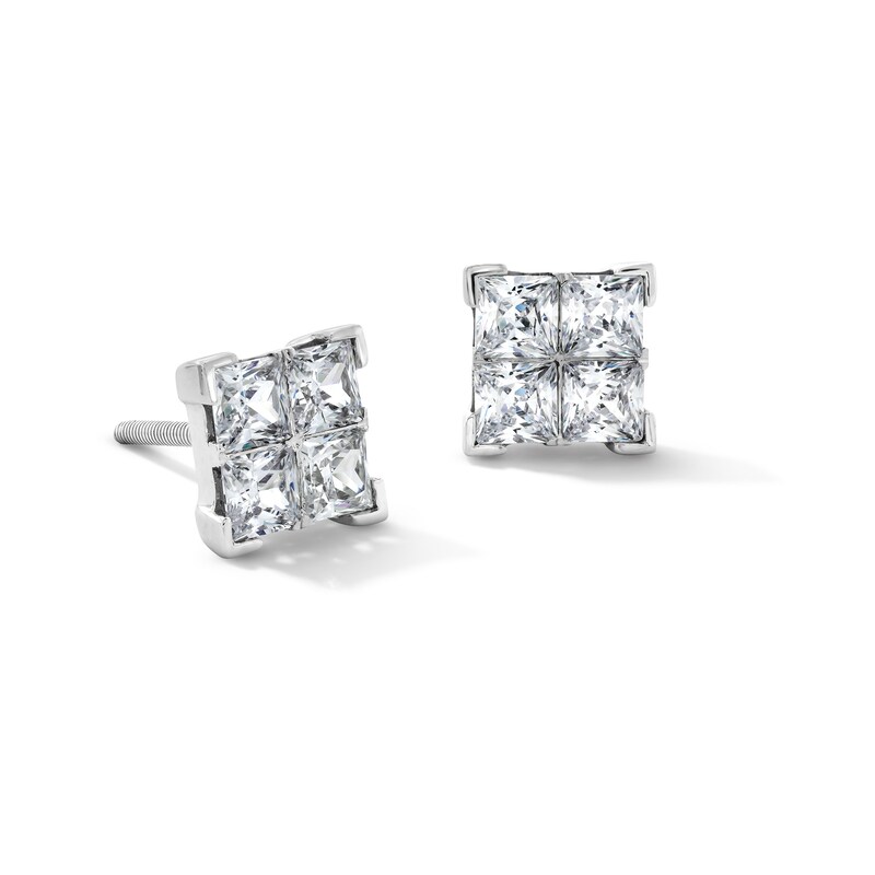 2.00 CT. T.W. Square-Cut Certified Lab-Grown Diamond Quad Stud Earrings in 10K White Gold (F/SI2)