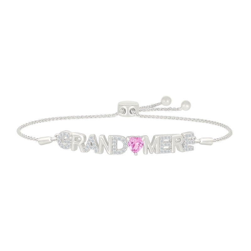 Main Image 1 of 5.0mm Heart-Shaped Pink and White Lab-Created Sapphire French “Grandmother” Bolo Bracelet in Sterling Silver - 9.0"
