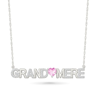 5.0mm Heart-Shaped Pink and White Lab-Created Sapphire French “Grandmother” Necklace in Sterling Silver