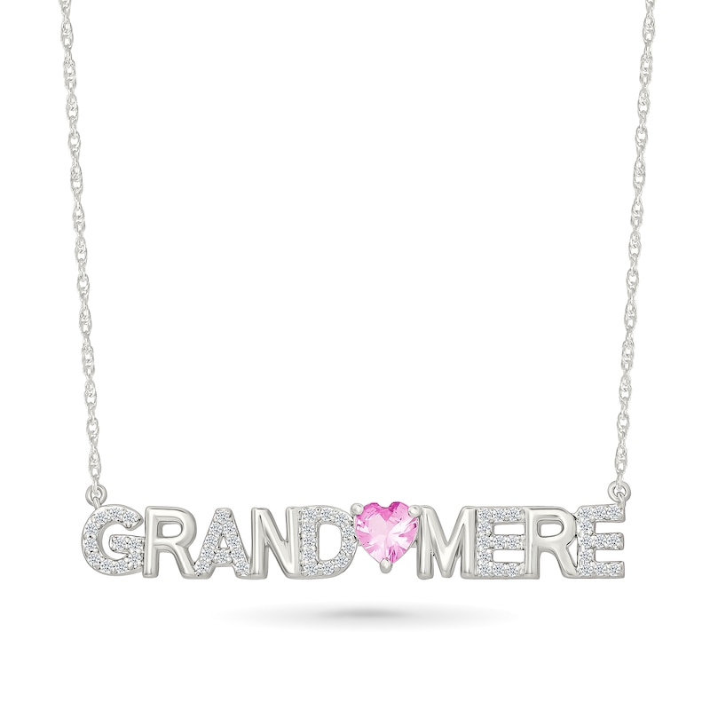 Main Image 1 of 5.0mm Heart-Shaped Pink and White Lab-Created Sapphire French “Grandmother” Necklace in Sterling Silver