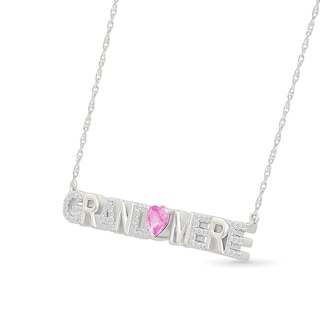 5.0mm Heart-Shaped Pink and White Lab-Created Sapphire French “Grandmother” Necklace in Sterling Silver