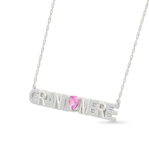 5.0mm Heart-Shaped Pink and White Lab-Created Sapphire French “Grandmother” Necklace in Sterling Silver