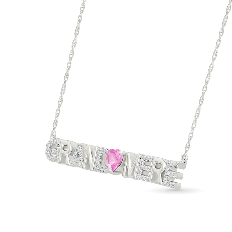 Main Image 2 of 5.0mm Heart-Shaped Pink and White Lab-Created Sapphire French “Grandmother” Necklace in Sterling Silver