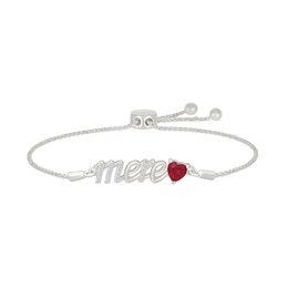 Heart-Shaped Lab-Created Ruby and White Lab-Created Sapphire French “Mother” Bolo Bracelet in Sterling Silver - 9.0"