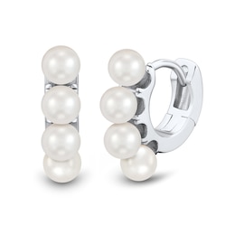 Freshwater Cultured Pearl Mini Hoop Earrings in Sterling Silver