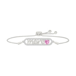 5.0mm Heart-Shaped Pink and White Lab-Created Sapphire French “Mother” Script Bolo Bracelet in Sterling Silver - 9.0"