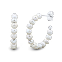 3.5-4.0mm Oval Freshwater Cultured Pearl J-Hoop Earrings in Sterling Silver