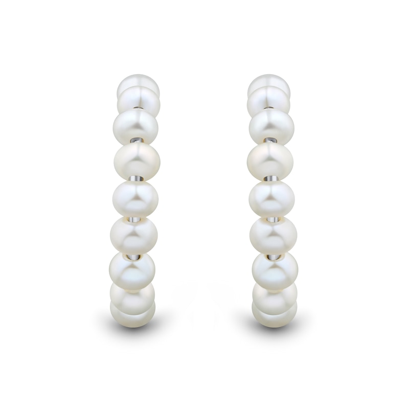 Main Image 2 of 3.5-4.0mm Oval Freshwater Cultured Pearl J-Hoop Earrings in Sterling Silver