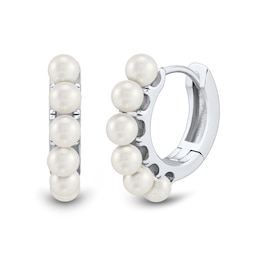 Freshwater Cultured Pearl Huggie Hoop Earrings in Sterling Silver