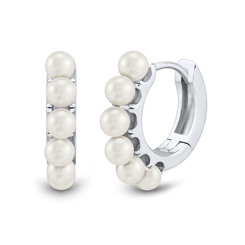 Main Image 1 of Freshwater Cultured Pearl Huggie Hoop Earrings in Sterling Silver