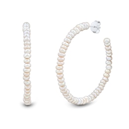 3.5-4.0mm Freshwater Cultured Pearl Large Open Hoop Earrings in Sterling Silver