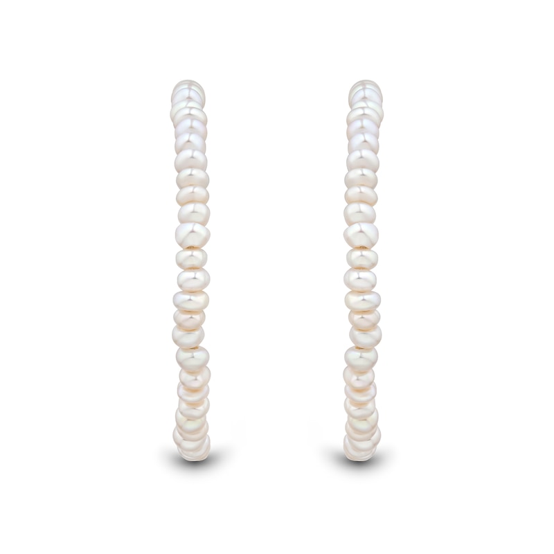 Main Image 2 of 3.5-4.0mm Freshwater Cultured Pearl Large Open Hoop Earrings in Sterling Silver