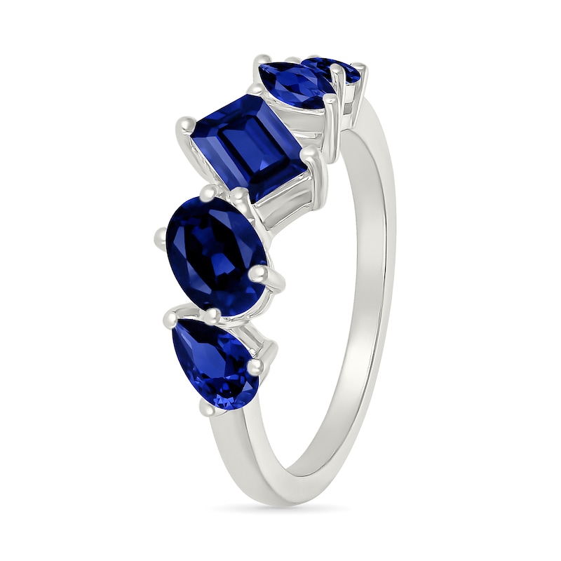 Multi-Shaped Blue Lab-Created Sapphire Five Stone Ring Sterling Silver