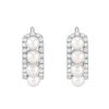 Thumbnail Image 1 of Freshwater Cultured Pearl and White Lab-Created Sapphire Mini Hoop Earrings in Sterling Silver