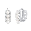 Thumbnail Image 2 of Freshwater Cultured Pearl and White Lab-Created Sapphire Mini Hoop Earrings in Sterling Silver