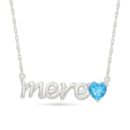 5.0mm Heart-Shaped Swiss Blue Topaz French “Mother” Necklace in Sterling Silver