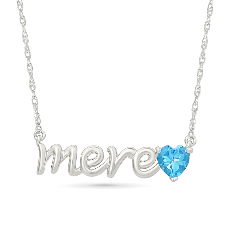 Main Image 1 of 5.0mm Heart-Shaped Swiss Blue Topaz French “Mother” Necklace in Sterling Silver