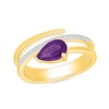 Thumbnail Image 1 of Pear-Shaped Amethyst and White Lab-Created Sapphire Open Wrap Ring in 10K Gold