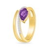 Thumbnail Image 2 of Pear-Shaped Amethyst and White Lab-Created Sapphire Open Wrap Ring in 10K Gold
