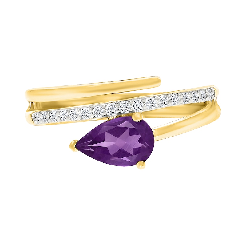 Main Image 3 of Pear-Shaped Amethyst and White Lab-Created Sapphire Open Wrap Ring in 10K Gold