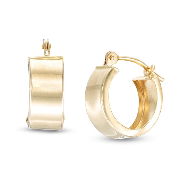 Wide Huggie Hoop Earrings in Hollow 10K Gold