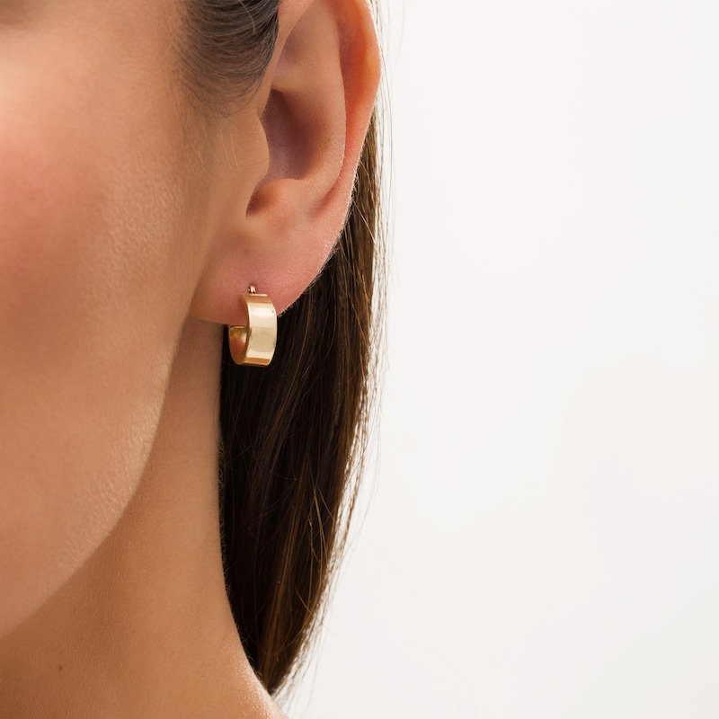 Wide Huggie Hoop Earrings in Hollow 10K Gold