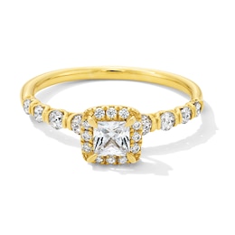 0.60 CT. T.W. Princess-Cut Diamond Cushion Frame Station Shank Engagement Ring in 10K Gold